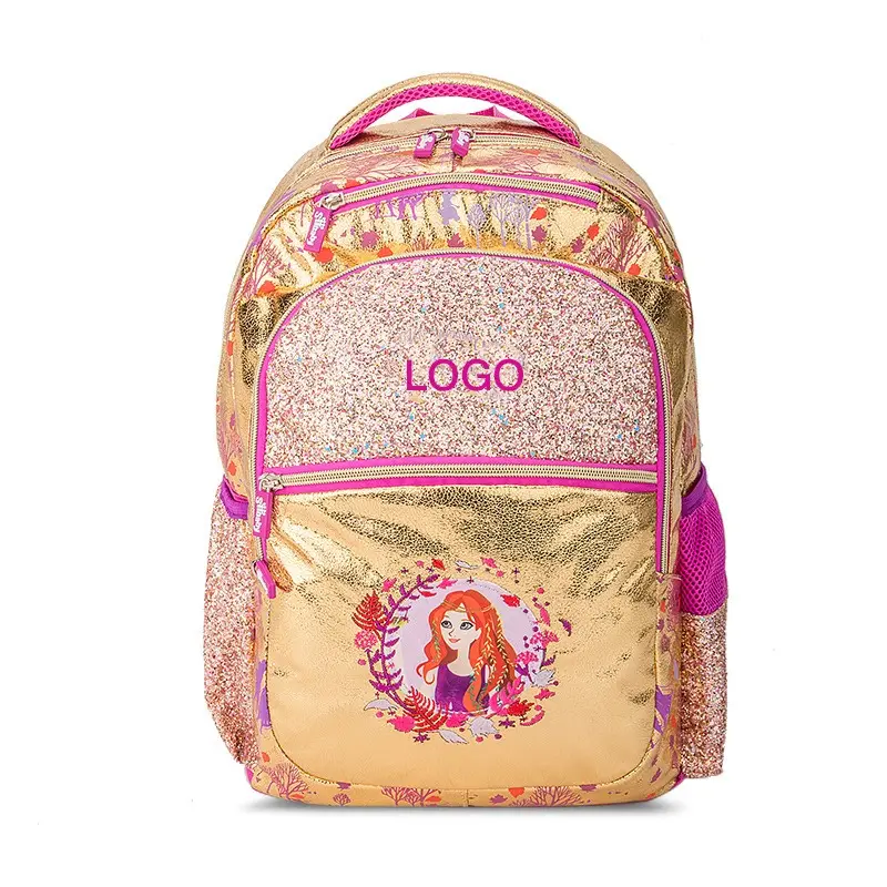 Cartable personnalisé léger pour filles d'école primaire sac à dos étudiant brillant licorne dorée de grande capacité