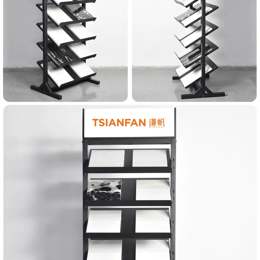 Modern Ceramic Quartz Granite Floor Standing Tower Panel Sample Stand  Sales Tile Showroom Metal Marble Display Rack