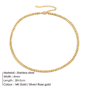 Chihang 14K altın kaplama paslanmaz çelik küba zincir kolye 4MM geniş 38 + 5cm ile Hip Hop tarzı titanyum çelik bağlantı zinciri tipi - Product Image 2