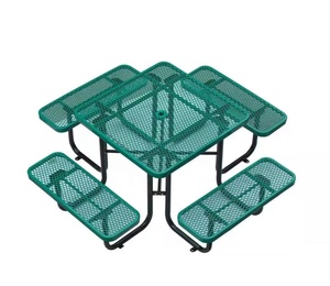 Outdoor <strong>Expanded</strong> <strong>square</strong> Steel 4 Bench Garden <strong>Table</strong> Camping Dining Chess <strong>Table</strong> Thermoplastic Picnic <strong>Table</strong> with Umbrella Hole - Product Image 1