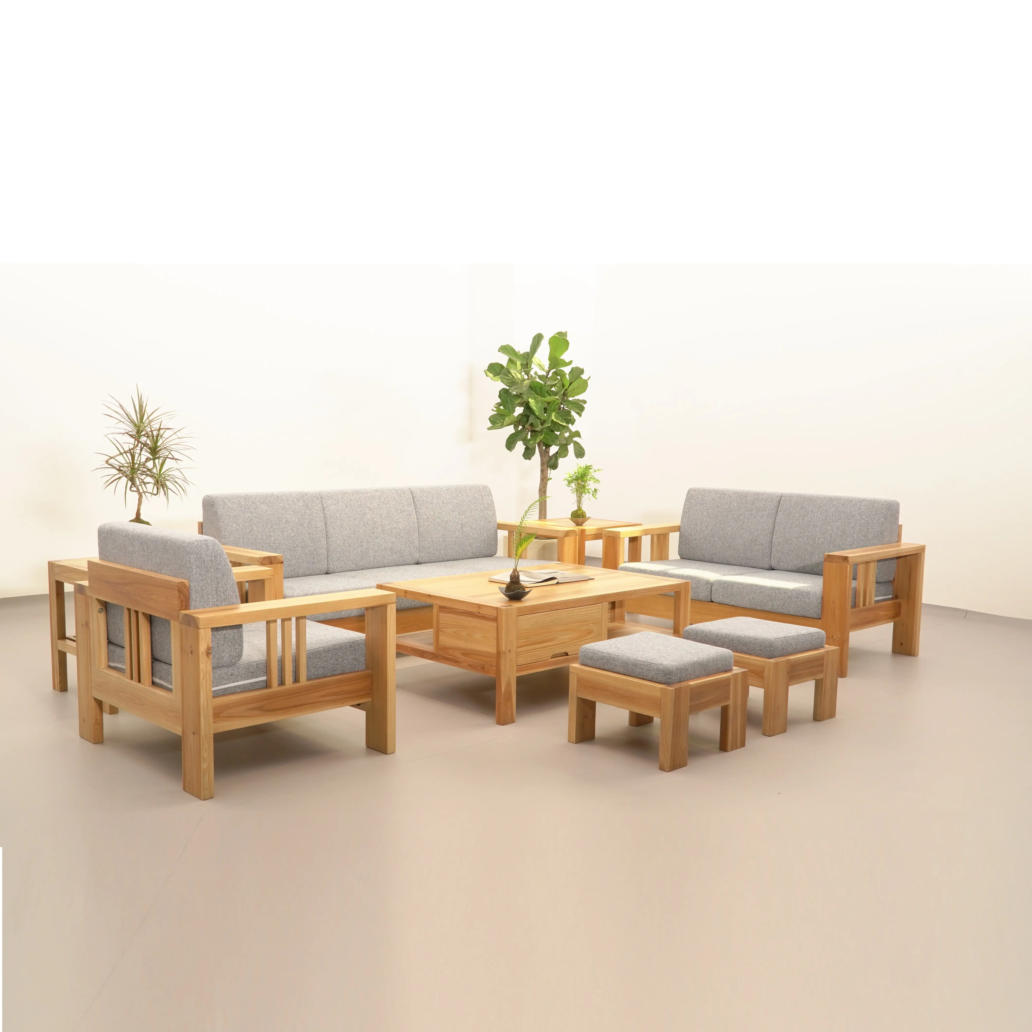 Hiện Đại Đồ nội thất phòng khách bằng gỗ rắn sofa Set Bắc Âu công nghệ vải cắt ghế sofa