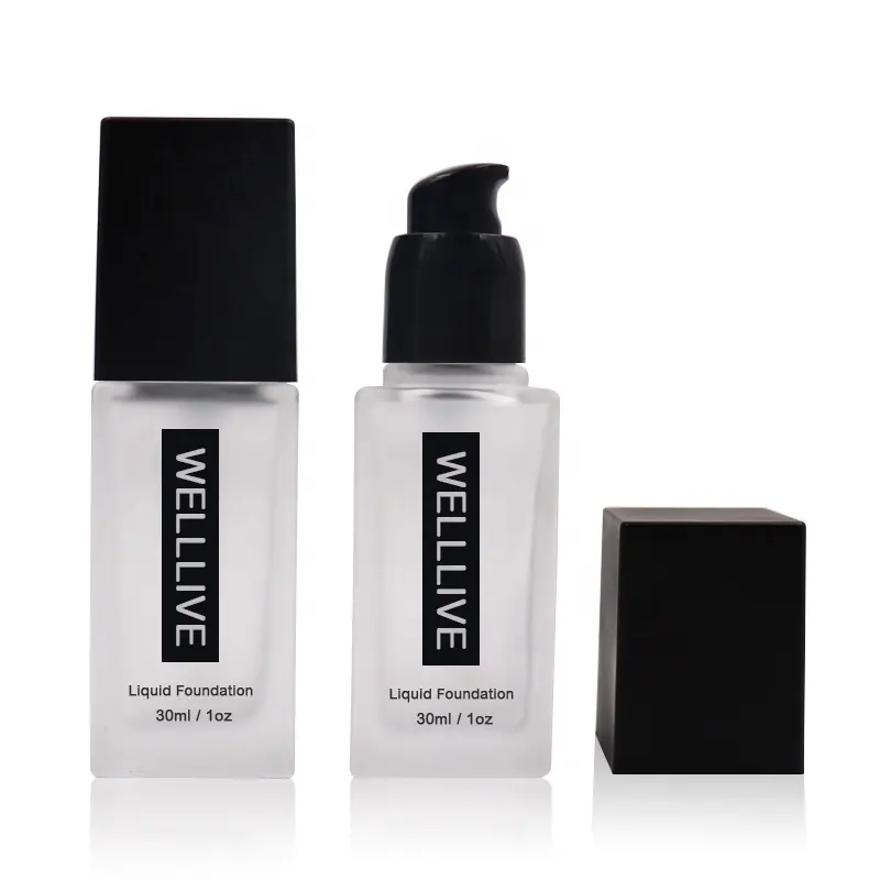 Lusso vuoto 30ml 40ml 60ml quadrato trasparente smerigliato lozione cosmetica bottiglia di fondotinta liquido in vetro con pompa