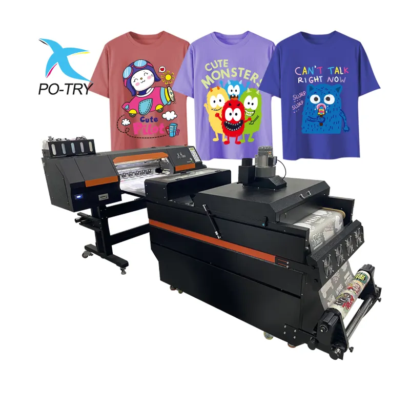 PO-TRY 60cm kepala ganda a2 komersial pet film inkjet printer sistem bundel kit dtf printer dengan bubuk shaker