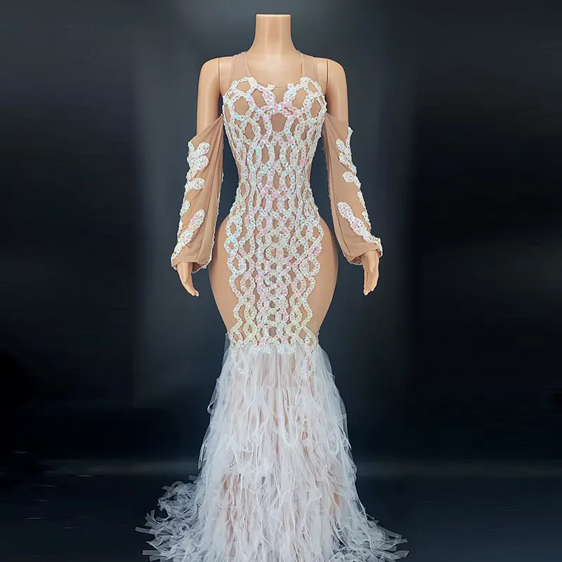 Novance primavera 2021 Designer prospettiva sirena abito da sposa cameriera costumi di scena per cantante vedere attraverso abiti da sera con paillettes