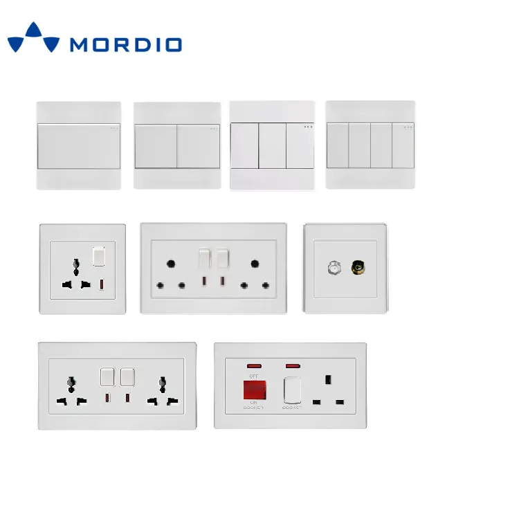 Interruptor de pared eléctrico de marco de plástico, enchufe de pared de 1 Banda, 13A, Jordan, color dorado/blanco