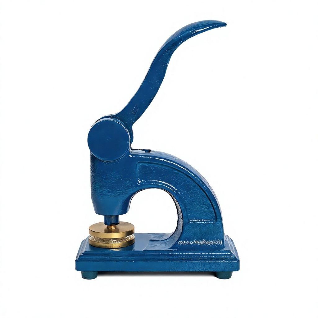 Sello de acero de escritorio azul con grabado incluido.
