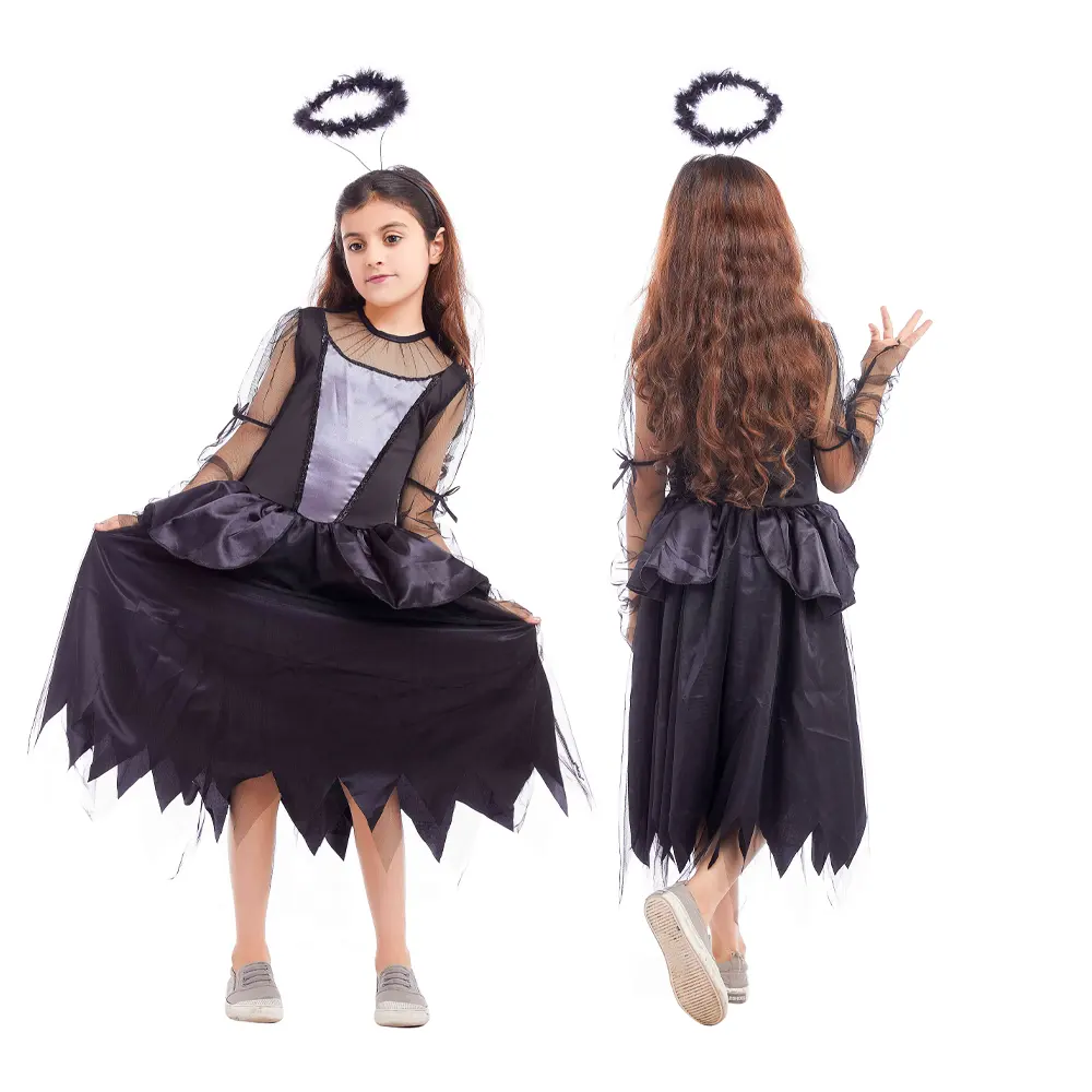 2024 neu Halloween Karneval ausgefallene Rolle spielen Engel schwarz Engel Kleider Set Kinderkostüm für Mädchen