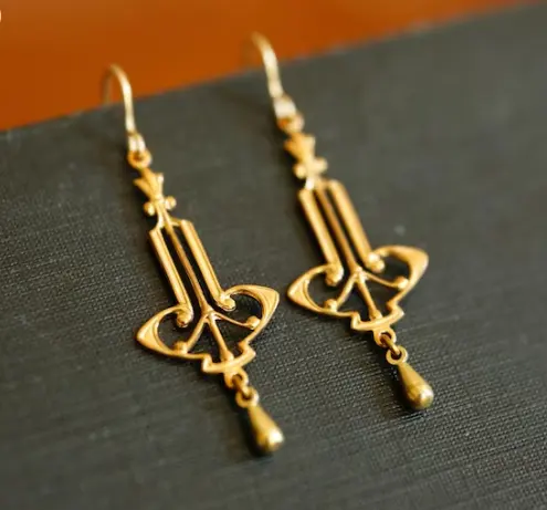 Art Nouveau Chandelier Earrings 14K Gold Filled and Brass Earrings Gold Wedding Earrings Bridesmaid Gift