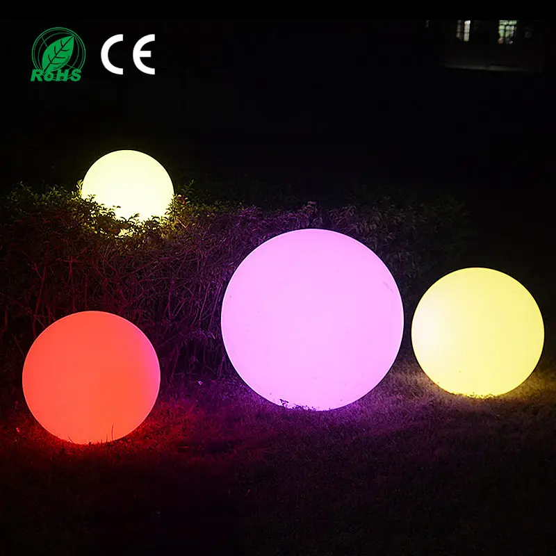 Luar ruangan PE tahan air LED bercahaya lampu batu tenaga surya RGB warna suhu bulat bola taman teras dekoratif RGB