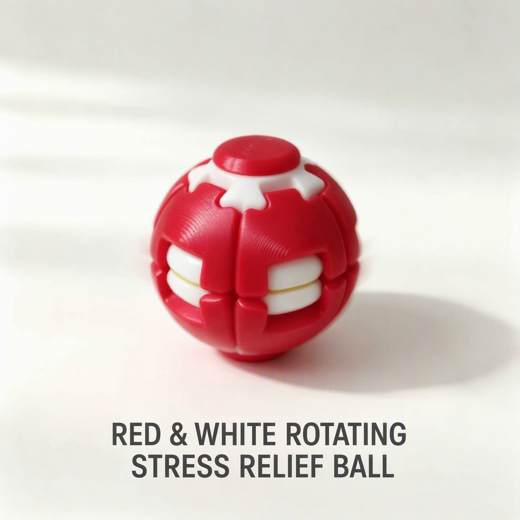 Palla antistress rotante bicolore rosso e bianco.