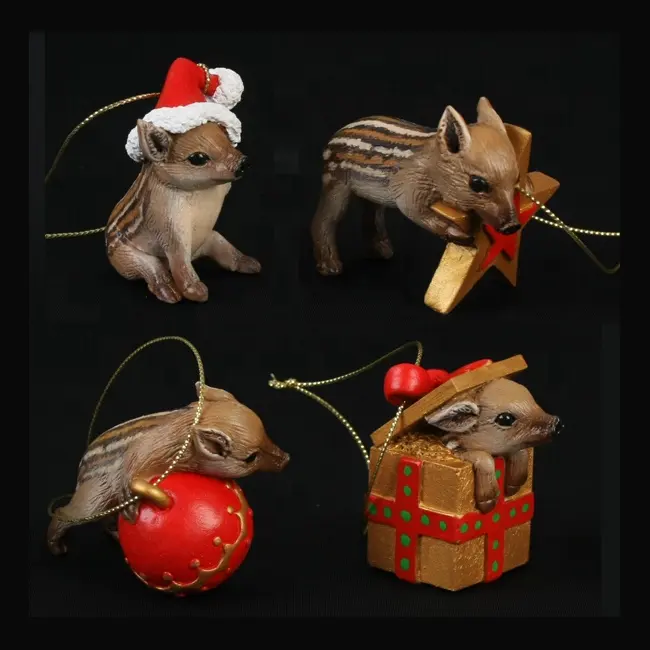 Mignon fait main animal de vacances ornement résine Décorations De Noël arbre Jeunes Cochons Sauvages