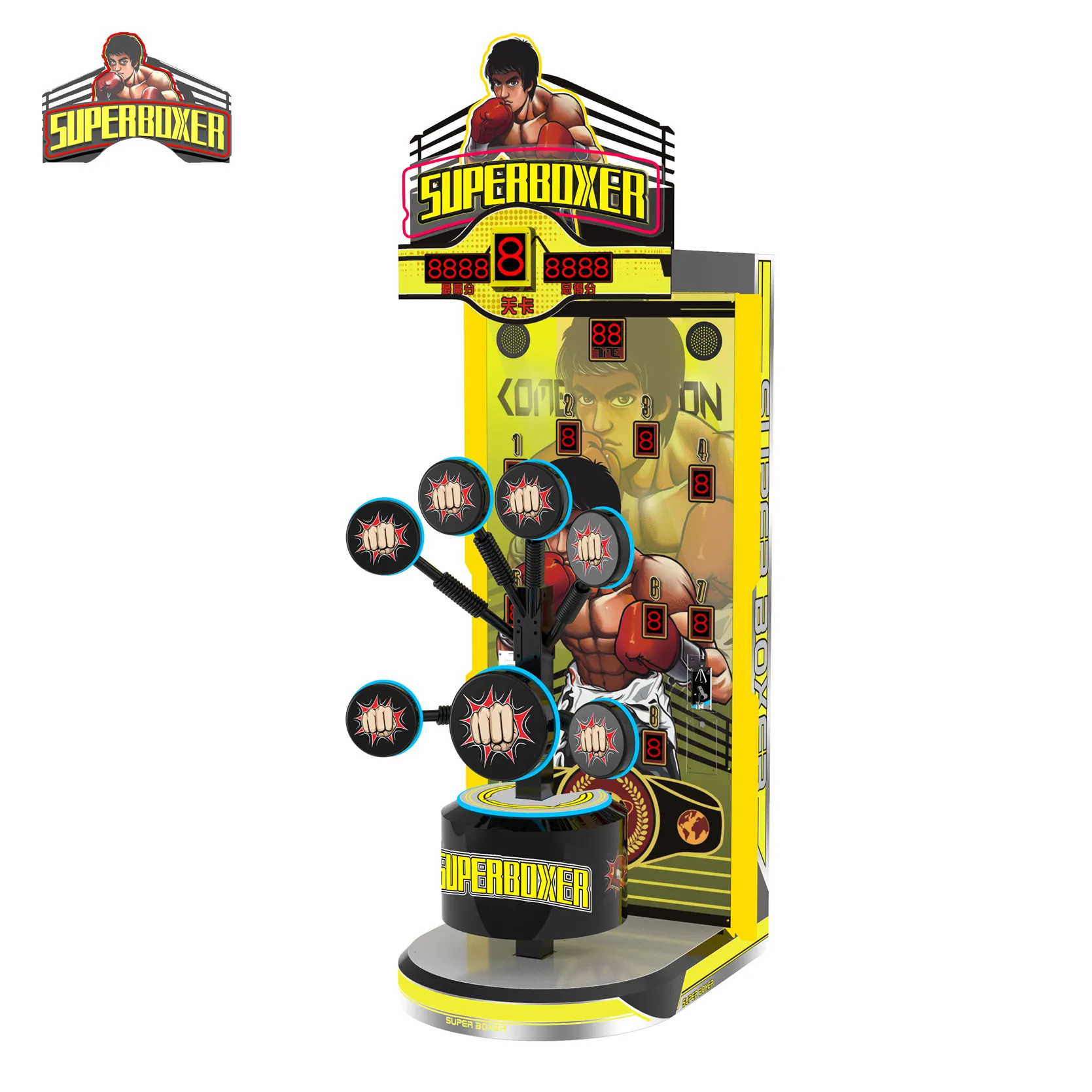 Big punch target boxing game machine, macchina da gioco arcade di boxe elettronica con biglietto per il premio