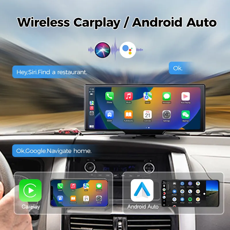 CarPlay Android Auto DVD player para Carro com Dashcam e áudio frontal 4K traseiro 1080P, novo com tela de toque IPS de 10,26 polegadas