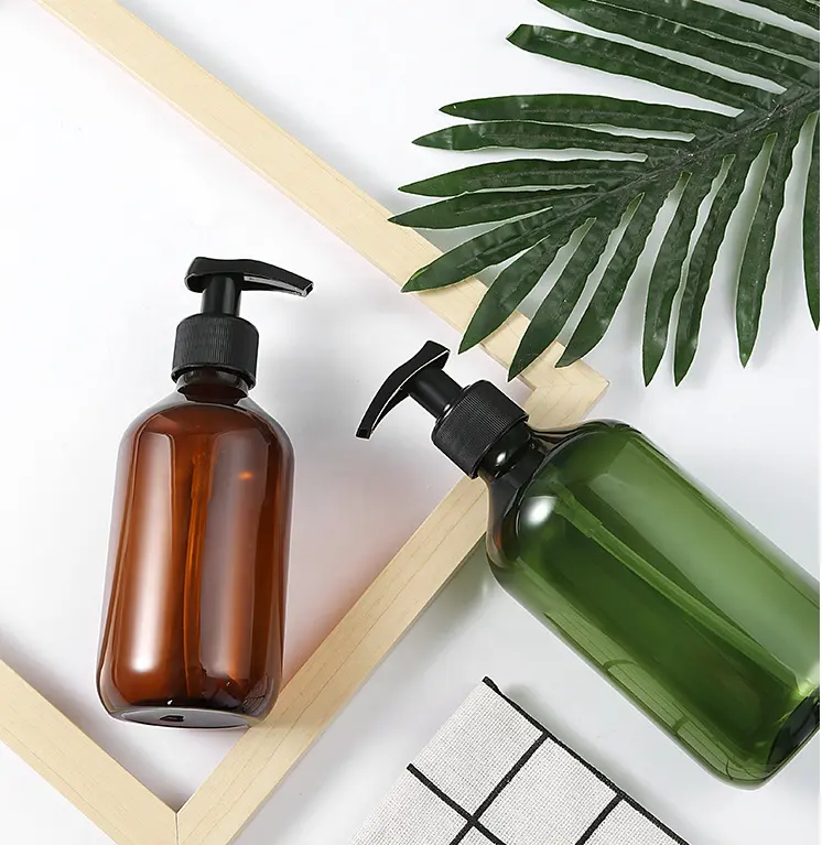 500ml Liquid soap pump pet bottle dark green refillable plastic bottle for cooking sauces essential oil in bathrooms kitchens