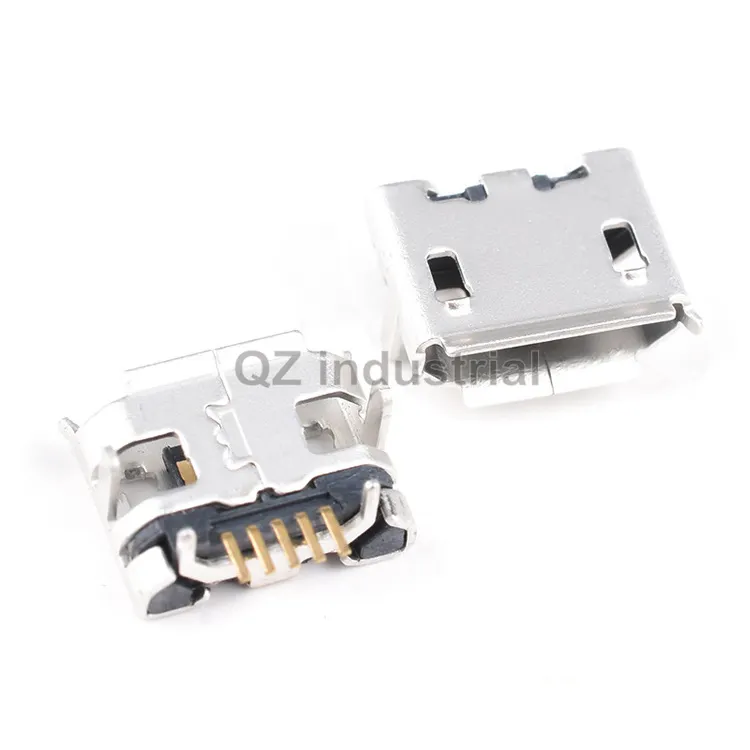 QZ industrial de alta calidad con borde laminado Pin largo tipo B SMT OX Horn 7,2-4,85 micro USB 5P conector hembra SMT