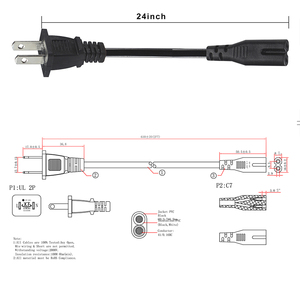 NEMA 1-15PからIEC320C72スロット無極性2プロング電源コード図8プリンター用ショットガン電源コードの交換