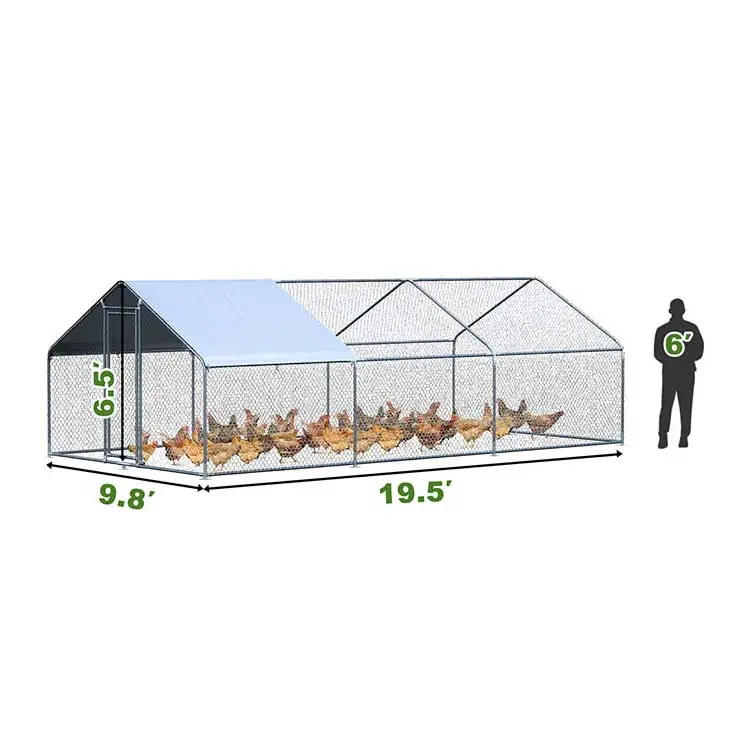 Grand clapier à lapin moderne de 19.5x9.8x6.5 pieds Cage de poulailler galvanisée pour 100 poulets