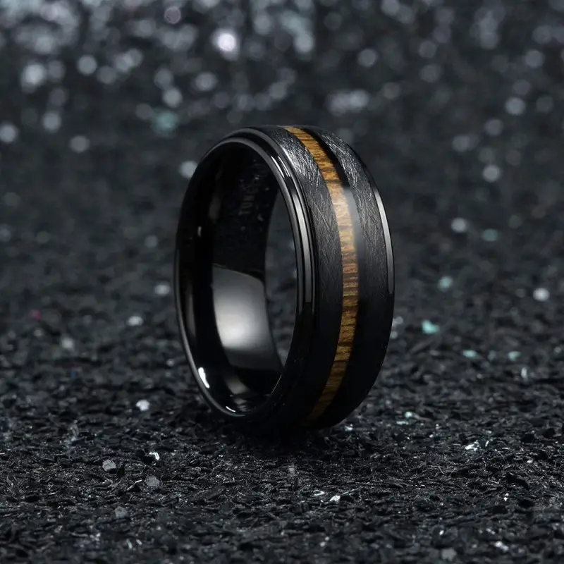 Anillo minimalista de acero inoxidable para hombre, joyería de compromiso clásica, de grano de madera, negra, personalizada, 2022