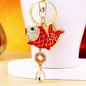 Fashion Fish Keychain Feng Shui Koi Carp Fish Model <strong>Key</strong> Chains Crystal Rhinestone Keychain Bag Pendant Car <strong>Key</strong> Ring Koi Keychain