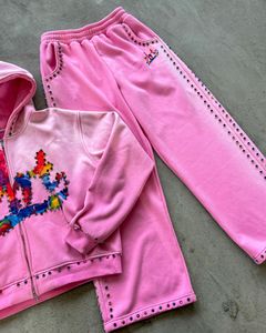 Tùy Chỉnh Rhinestone Zip Lên Hoodie Axit Rửa Người Đàn Ông Của Rhinestone Hoodies Nặng Áo Đặt Sang Trọng Kim Cương Rhinestone - Product Image 2