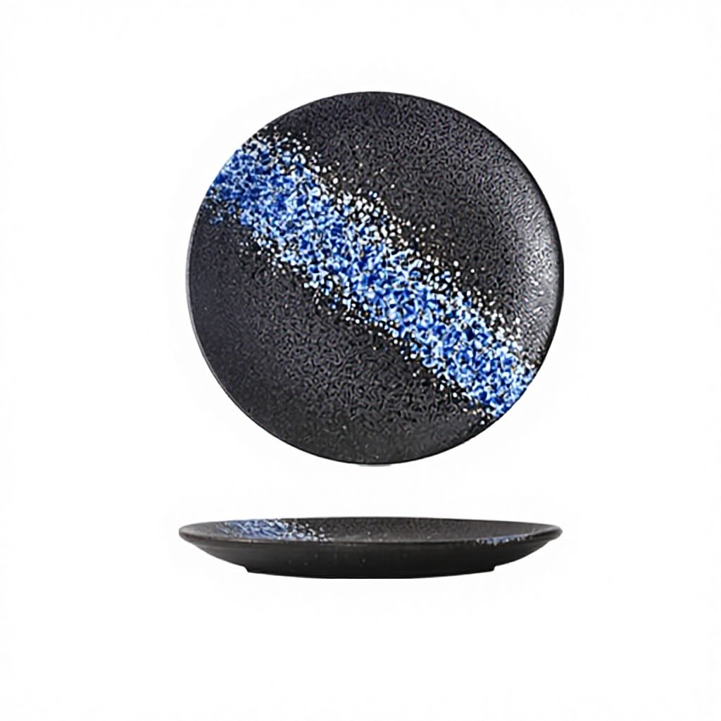 Bol peu profond de style japonais de 9 pouces, glace bleue