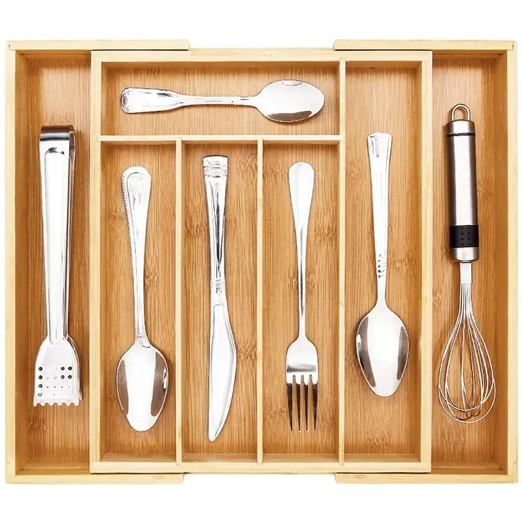 kitchen expandable silverware organizer utensil holder and cutlery bamboo tray with grooved drawer dividers