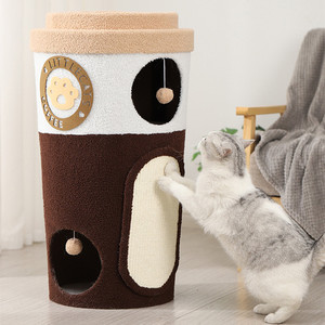Fabrika toptan kahve kedi oyun evi katmanlı kedi ağacı kulesi sıcak kedi yuva