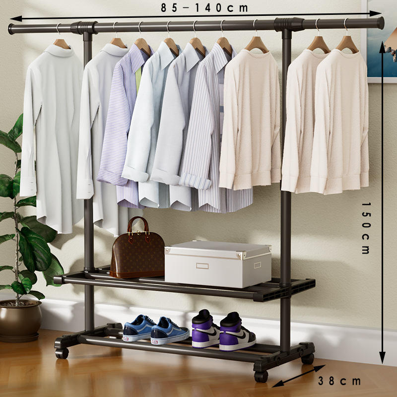 Barre horizontale extensible + support de rangement + roulettes