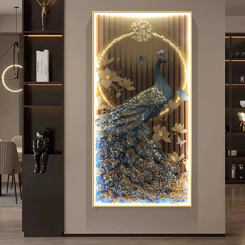 حيوانات بالجملة مع أضواء ليد إطار من الألومنيوم صور حائط فاخرة لوحة طاووس