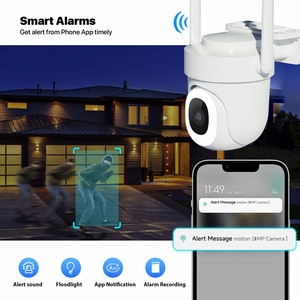 WiFi güvenlik kamerası açık kablolu 3MP tam renkli gece görüş AI algılama 2 yönlü ses PTZ otomatik izleme desteği Alexa - Product Image 4