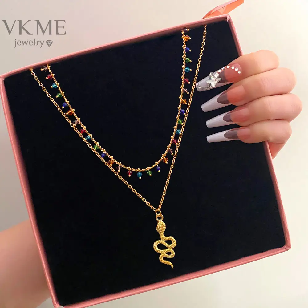 VKME Лидер продаж красочные бусины змея кулон двойной слой ожерелье для женщин ювелирные изделия