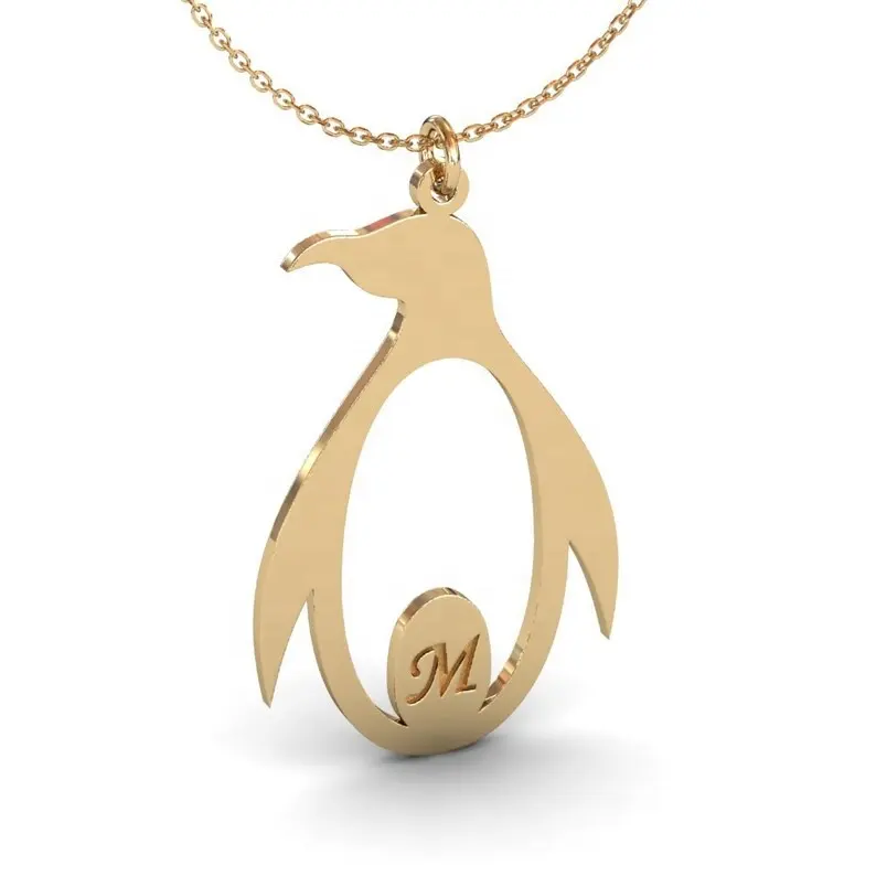 MECYLIFE ciondolo pinguino con iniziale in argento Sterling collana in metallo regalo neonato per la mamma gioielli