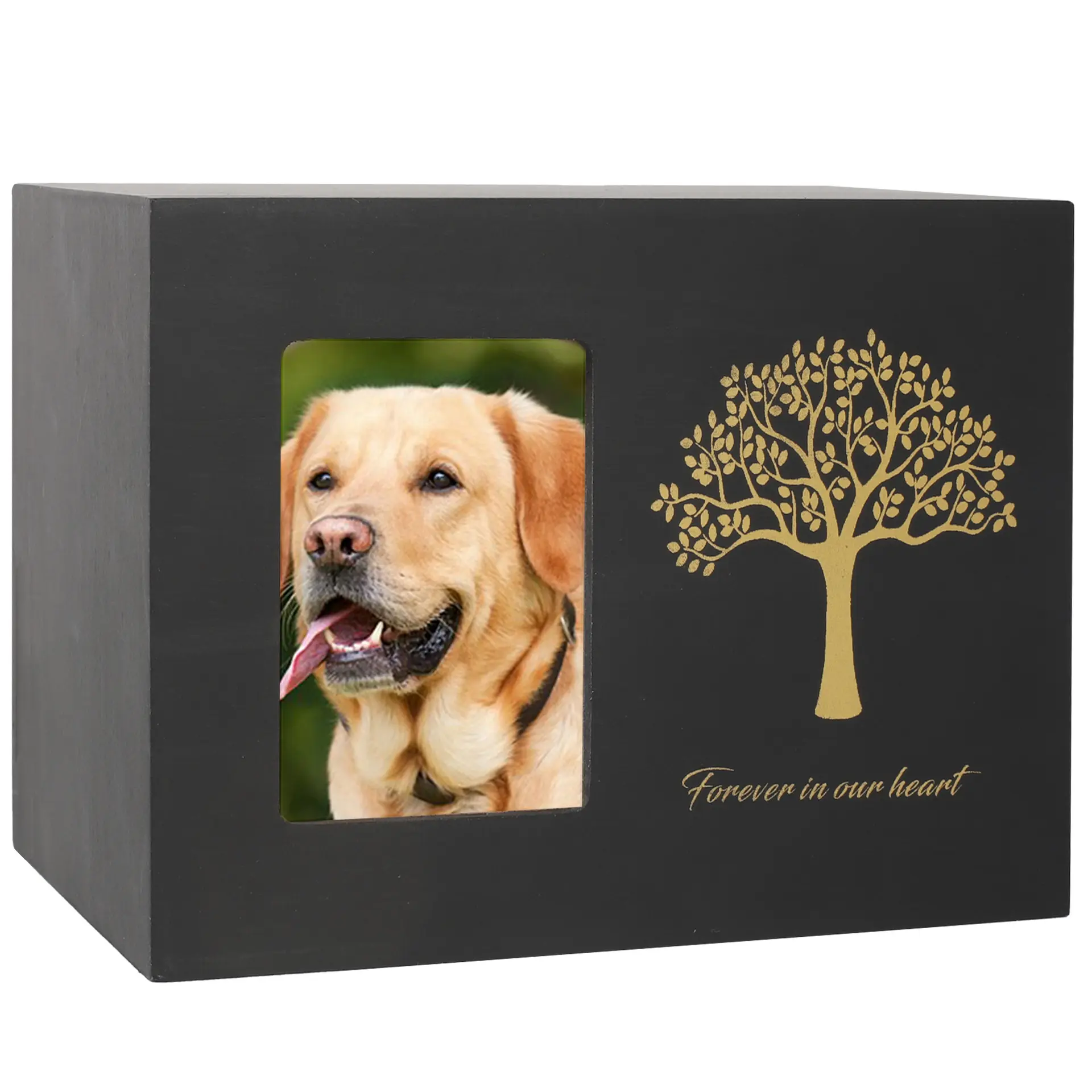 OEM ODM toptan siyah ağaç hayat Urn fotoğraf çerçevesi köpek cenaze kutusu ile katı ahşap Pet anıt Urn