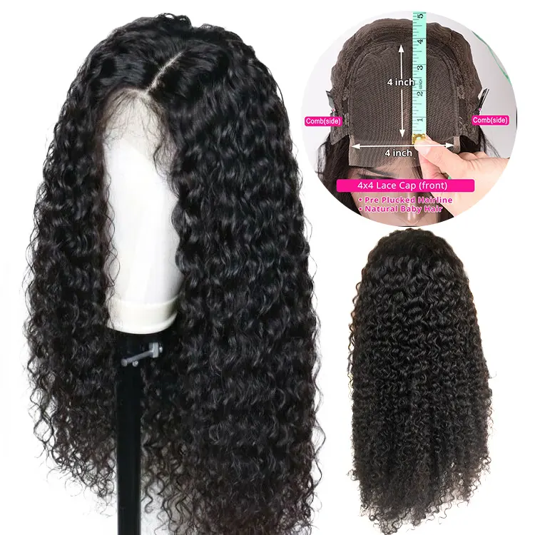 Perruque Lace Closure Wig brésilienne 4x4, cheveux bouclés naturels vierges, densité 180%, livraison rapide, pour femmes noires