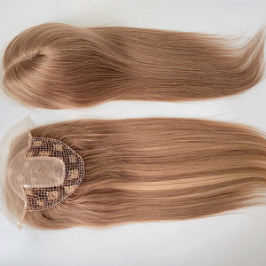 New Style 2024 European Raw <strong>Human</strong> Hair Straight Smooth Natural <strong>Back</strong> 20 in 150% Density Fishnet with Silk Base Topper for Women - Product Image 1