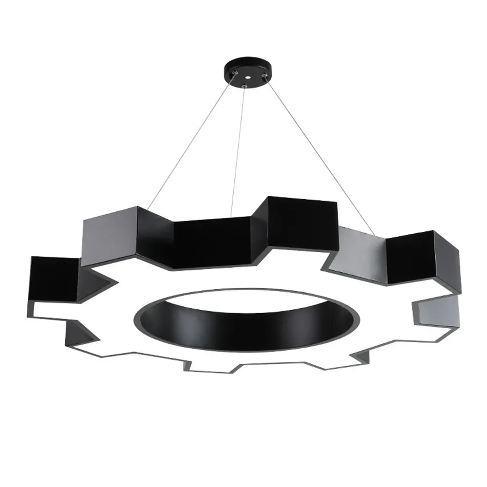Lampe créative ronde lustre gradation 48W noir/blanc fer Art + acrylique pendentif en forme d'engrenage