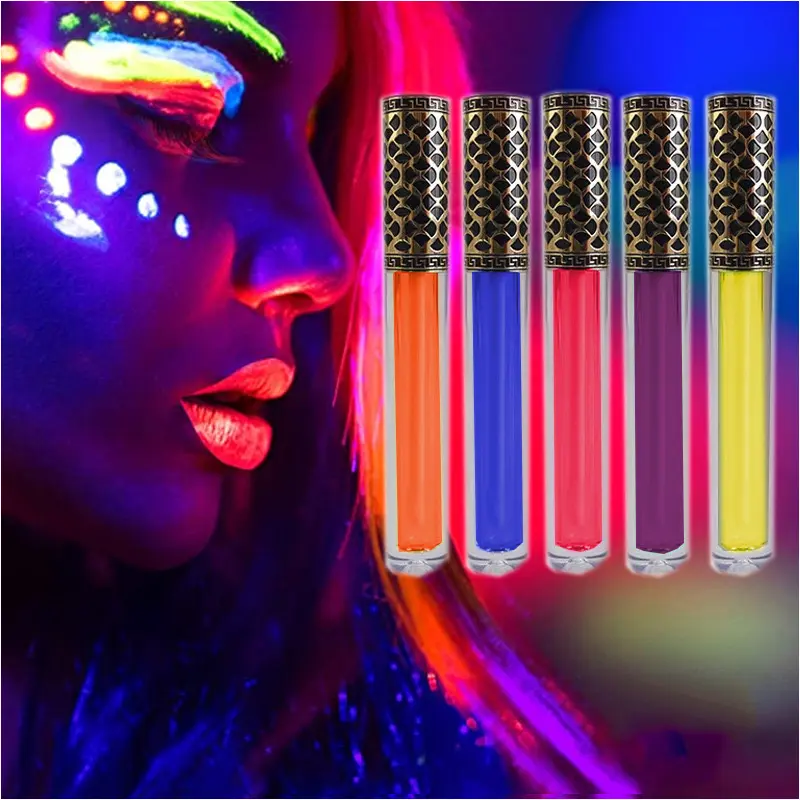 Private Label 6 Colors Luminous Neon Glow in The Dark Lip Gloss Waterproof Long Lasting Lipstick