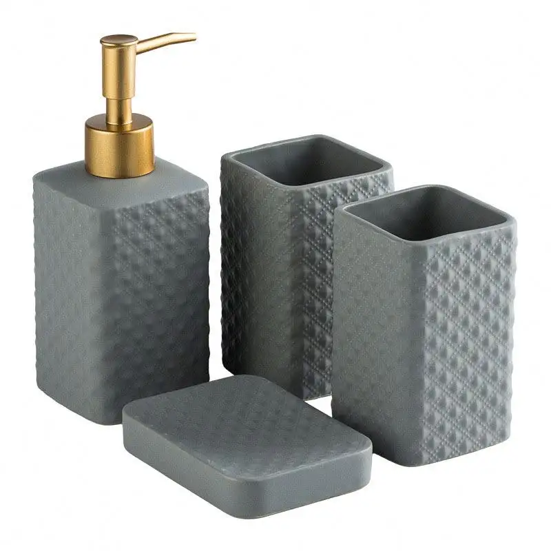 Juego de accesorios de baño de cerámica de decoración de lujo Diseño mate Gris 4PCs Juego de accesorios de baño de cerámica