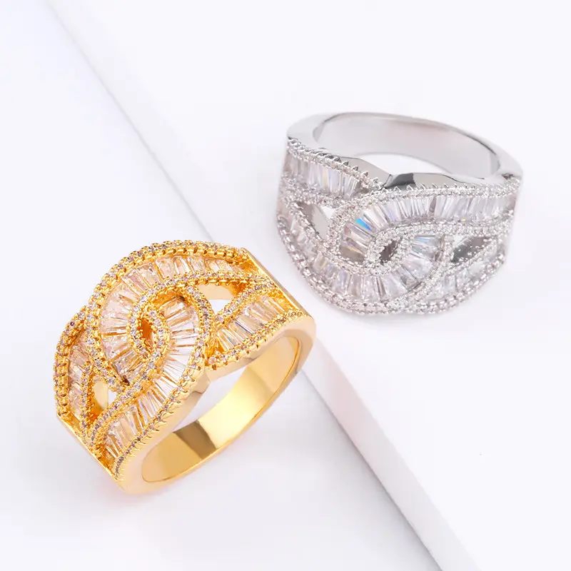 fashion Full drill Mosaic color rectangle zircon color preserving electroplated ring engagement ring jewelry