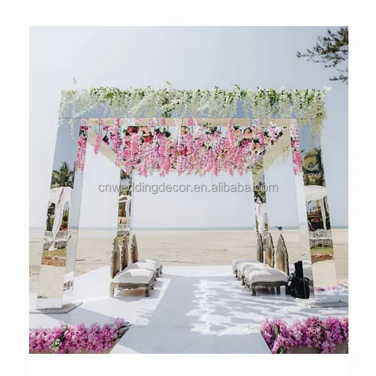 Specchio di lusso acrilico Chuppah Stage background Stand sfondo ad arco acrilico Wedding Stage Mandap palcoscenico per matrimoni musulmani