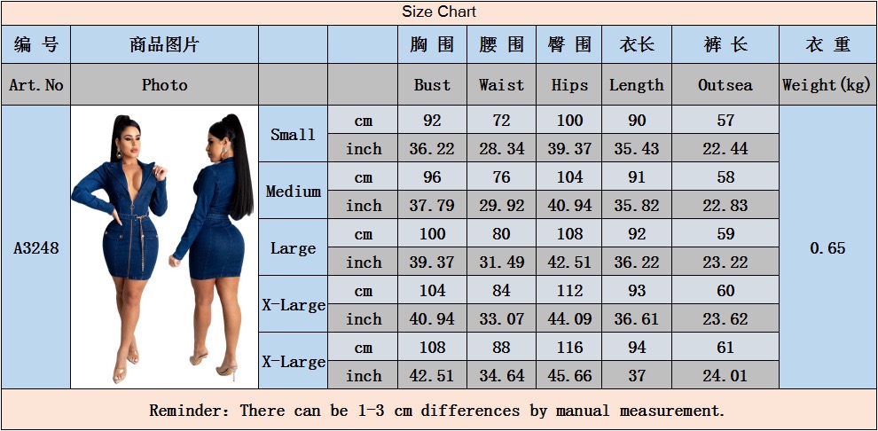 2021 summer new trend denim dress V-neck sexy slim zipper denim skirt