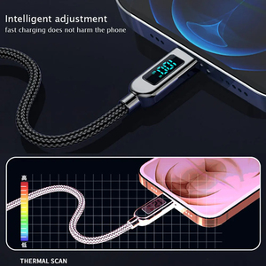 7A 100W PD快速充电C型至C型电缆6A 66w数字显示器<span class=keywords><strong>USB</strong></span>至C型电缆，适用于小米华为Macbook iPad
