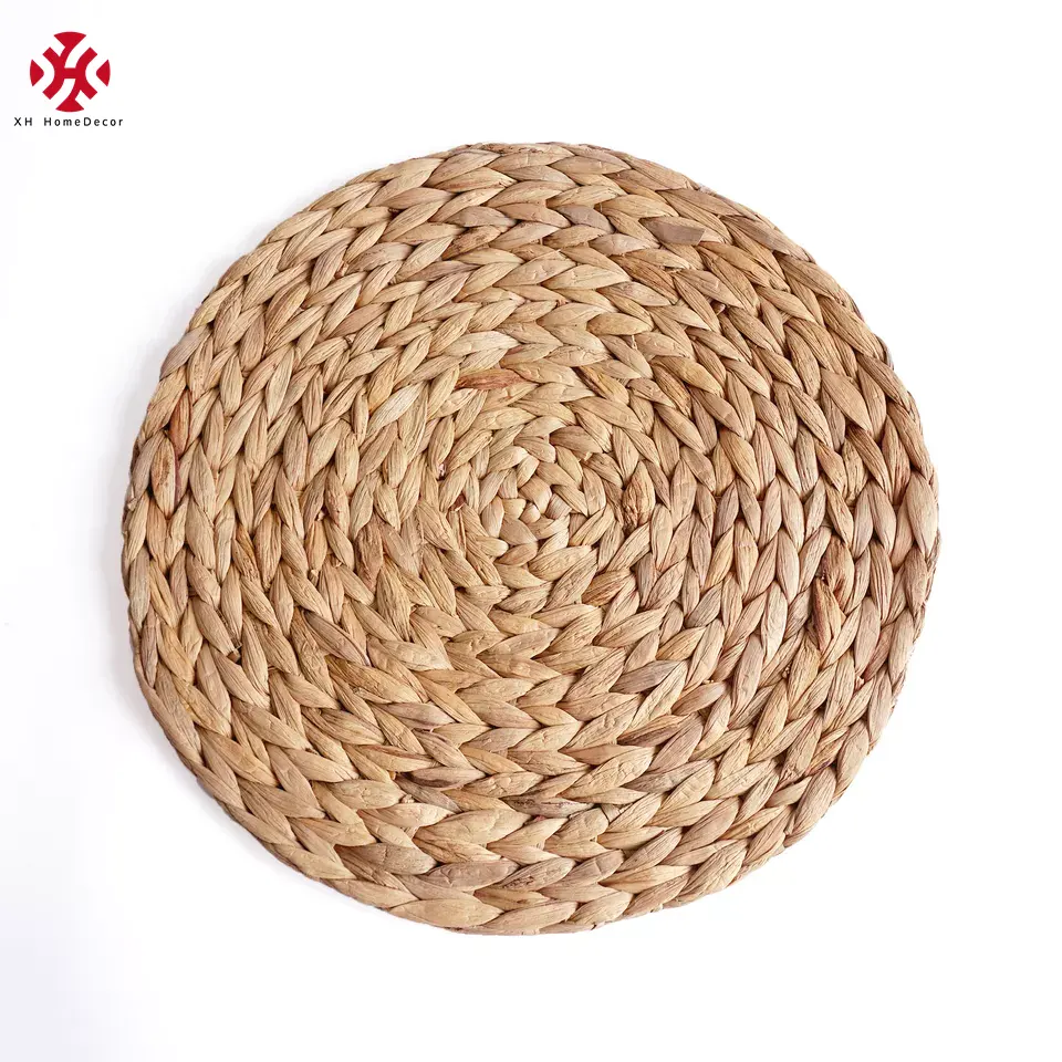 XH 13.8 et 4 pouces napperon rond naturel tissé à la main en jonc de mer pour la cuisine tapis de Table décoratif paniers en jacinthe d'eau