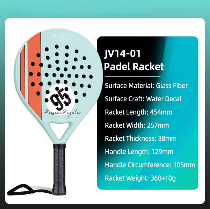 ไม้ปาเดลไฟเบอร์กลาส ลายแถบสีฟ้าอมเขียวอ่อน-ส้ม