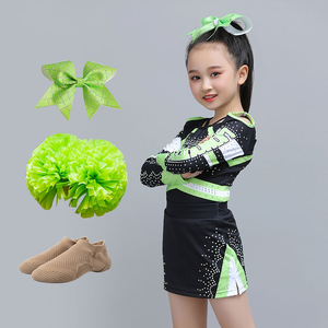Çocuk kızlar özel tasarım akademi Cheer üniforma kostüm seti Cheer yay Pom Poms amigo takım kıyafeti - Product Image 3