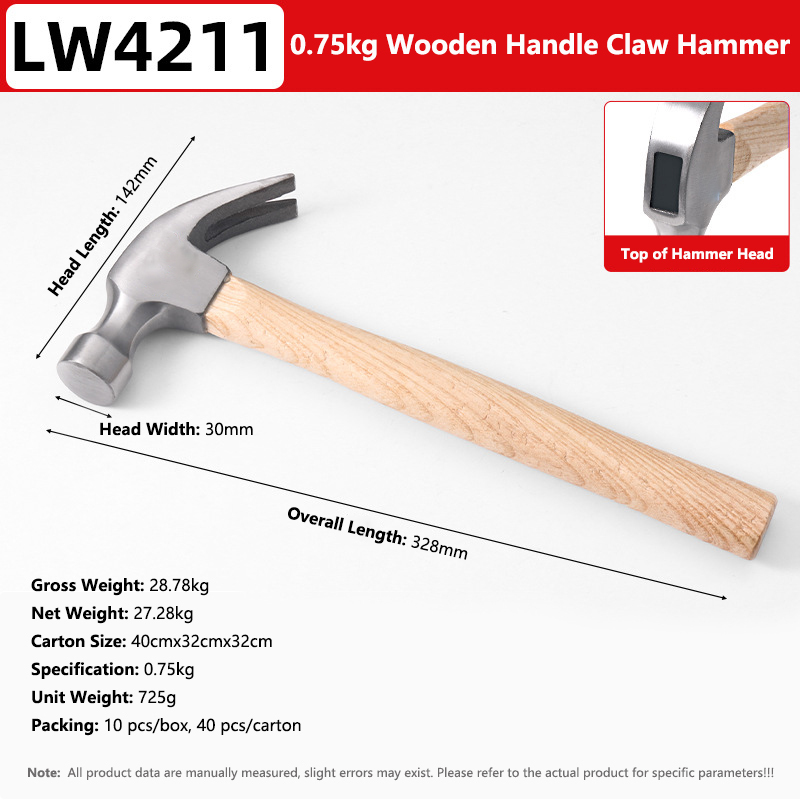 Wooden Handle Claw Hammer 0.75kg