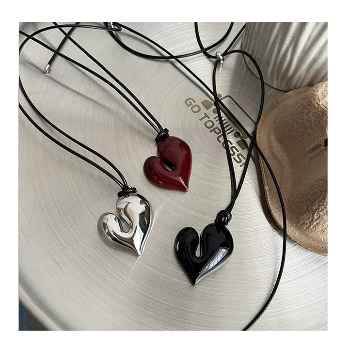 Stainless Steel Three-Color Heart Pendant | Gold, Silver, Burgundy | New Arrival, No Fading, Hypoallergenic, Minimalist INS Desi