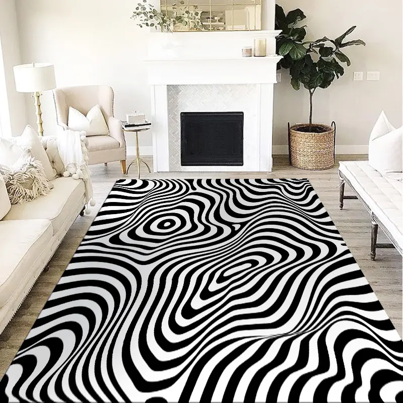 Tapis de sol imprimé blanc et noir, décoration pour la maison, pour salon, 300x200 cm