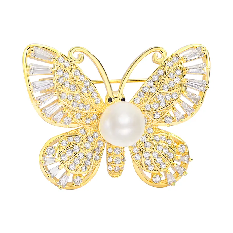 Broches de mariposa para mujer, broche personalizado con perlas de imitación redondas