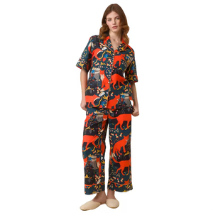 Custom Dames 2 Stuks Bedrukte Korte <span class=keywords><strong>Lounge</strong></span> Wear Sets Pj Set Satijnen Pyjama Dames Nachtkleding Loungewear Set Voor Dames - Product Image 1